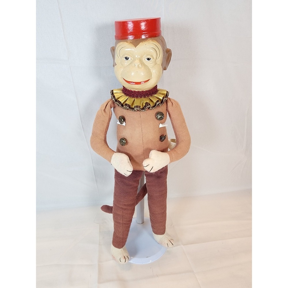 Vntg Rubber‎ Face Stuffed Monkey Doll Red Fez Hat Mid Century Japan Style Plush